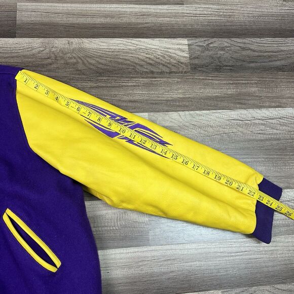 VTG Gold Rush Motorsports Varsity Wool Leather Jacket Purple Gold Sz XL - Picture 6 of 15